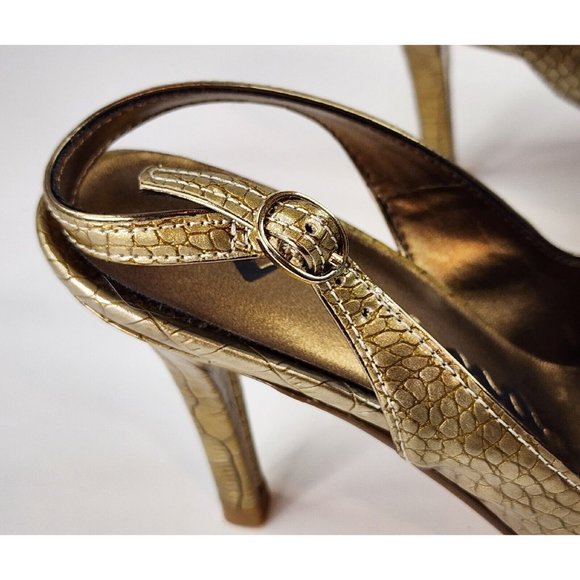 Nina Shoes Womens Size 7 Gold Slingback Alligator Print Pointed Toe Dress Heels - Picture 8 of 11